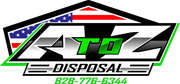 Logo for A to Z Disposal with American flag, green and black text and a phone number.