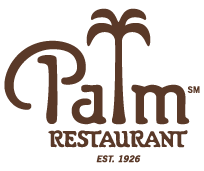 El logo del restaurante Palm es marrón y tiene una palmera.