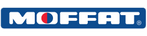 MOFFAT logo in white text on a blue rectangular background; a red circle is between the O's.
