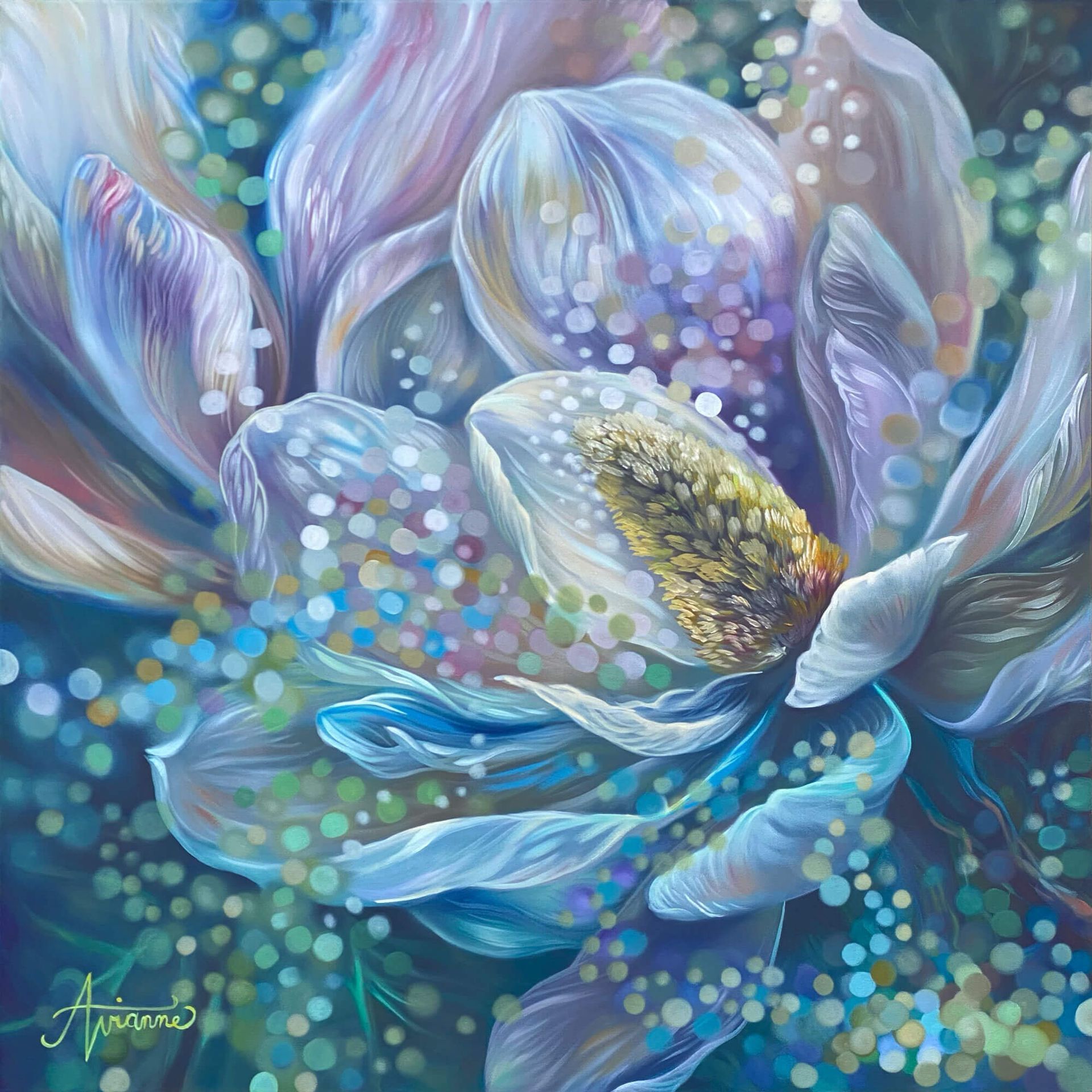 Avianne - Magnolia blooming with ethereal light effects swirling around it.