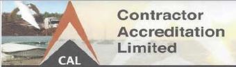 Logo for Contractor Accreditation Limited, with a triangle design and seascape background.