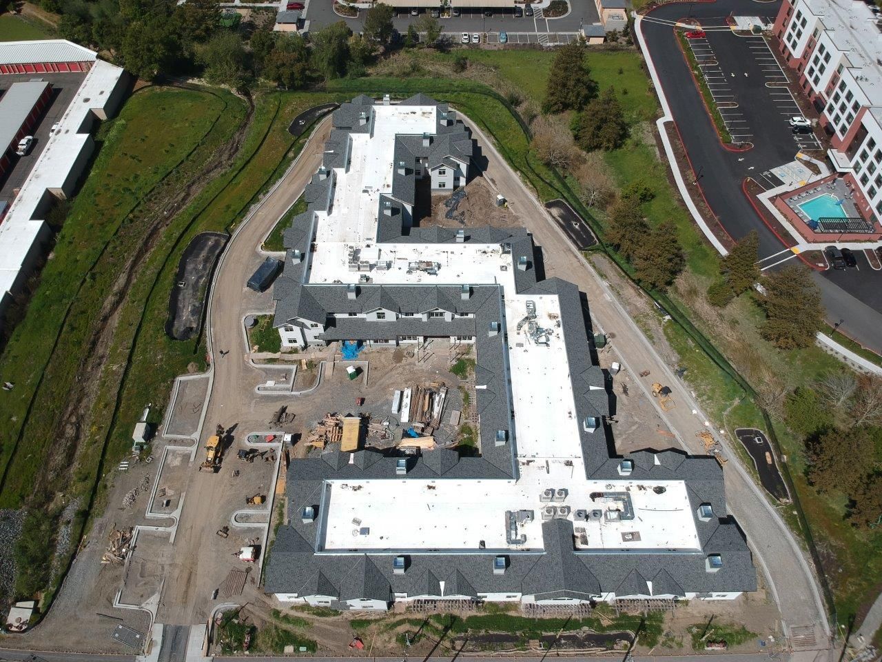 An aerial view of a building that is under construction  | Oakland, CA  | Diablo Roofing