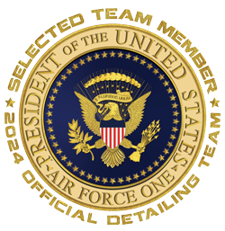 Gold presidential seal with text: 