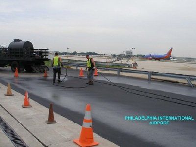 Philadelphia international airport is shown in the background of this photo