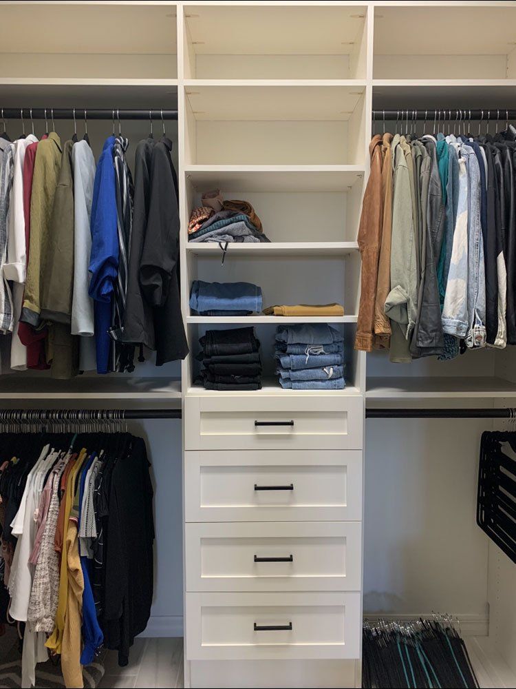 White Shaker System Closet With Corner Vanity/Makeup Desk