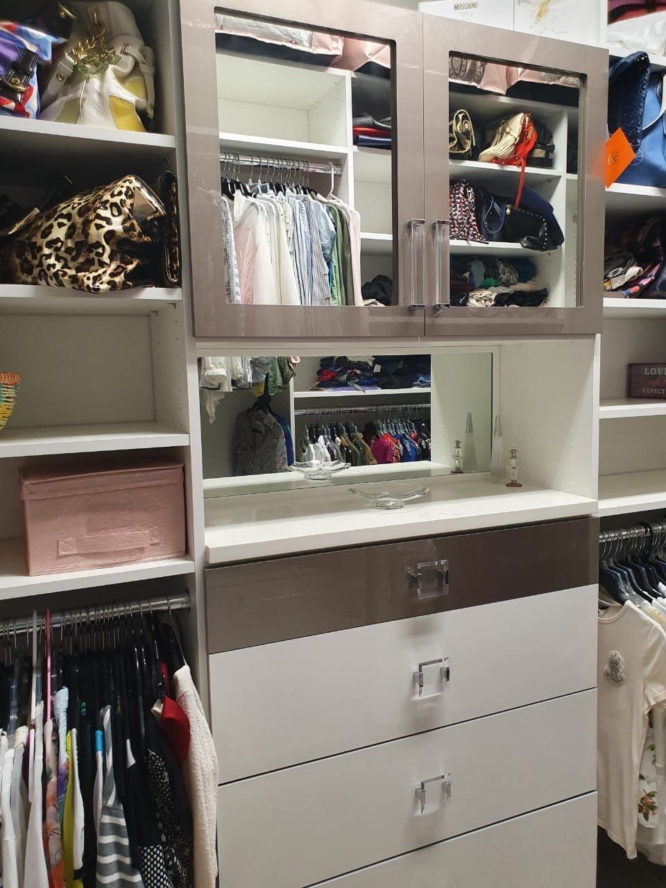 Custom Closet with Mirrored Door Inserts