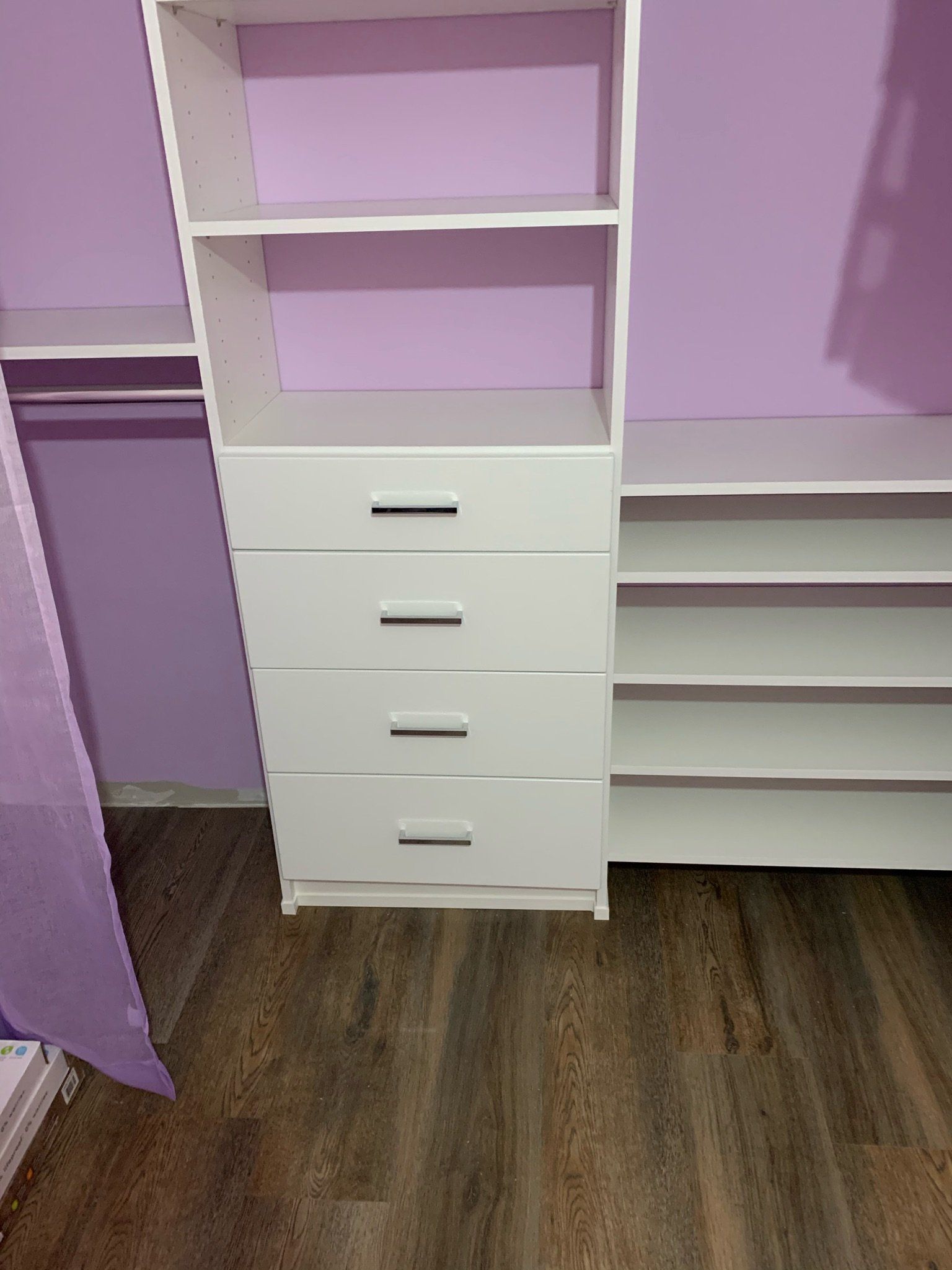 White Custom Kids Closet System With Modern Drawer Fronts