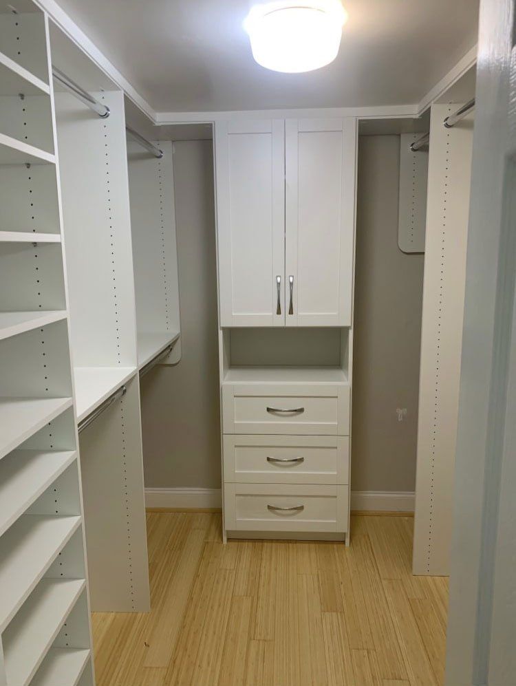 White Closet System with Tag Dual Hamper