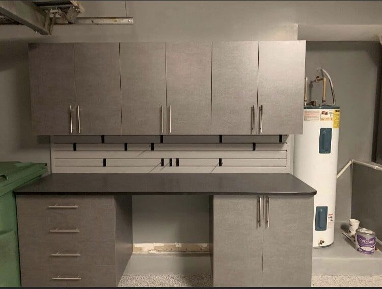 Custom Garage Cabinet System With Slatwall Organizers & Epoxy Garage Flooring