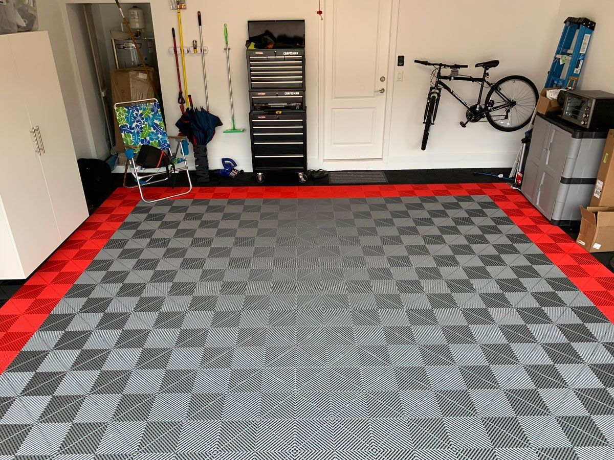 Swisstrax Garage Flooring & White Custom Garage Cabinets