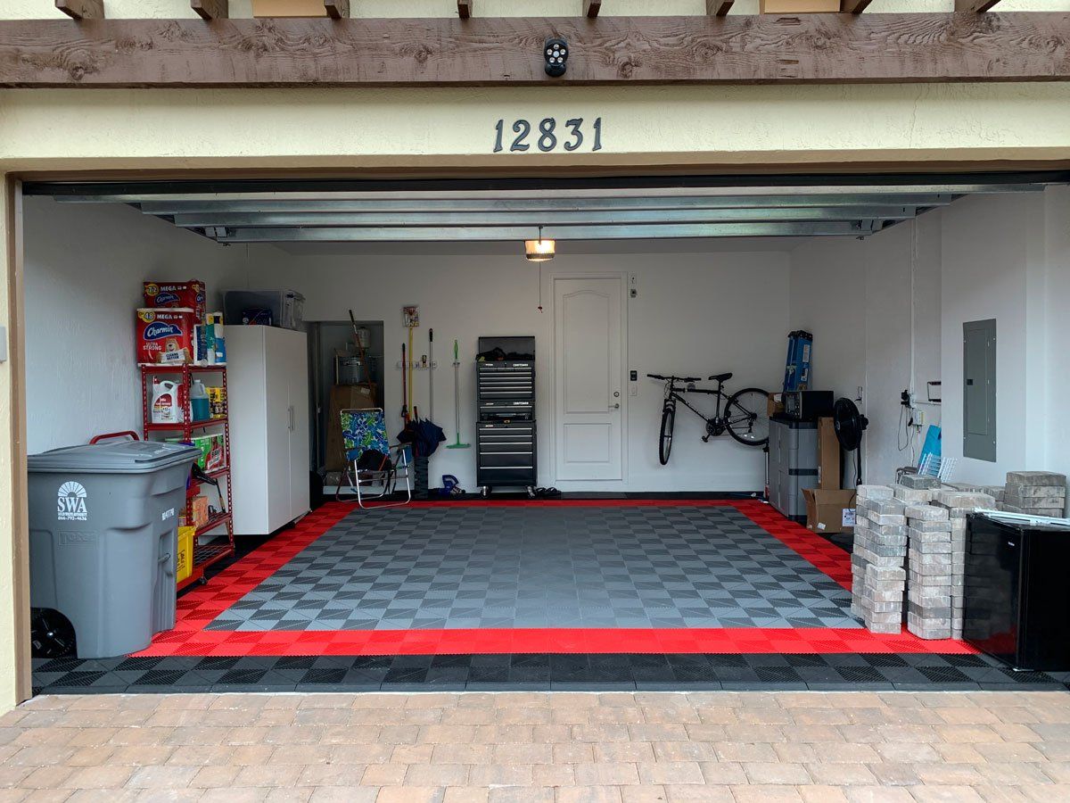 Swisstrax Garage Flooring & White Custom Garage Cabinets