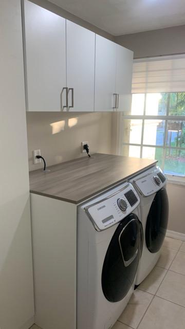 White Laundry System With Ash Countertops