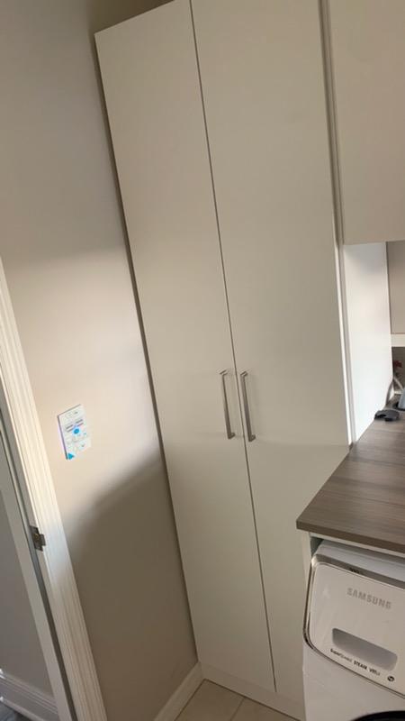 White Laundry System With Ash Countertops