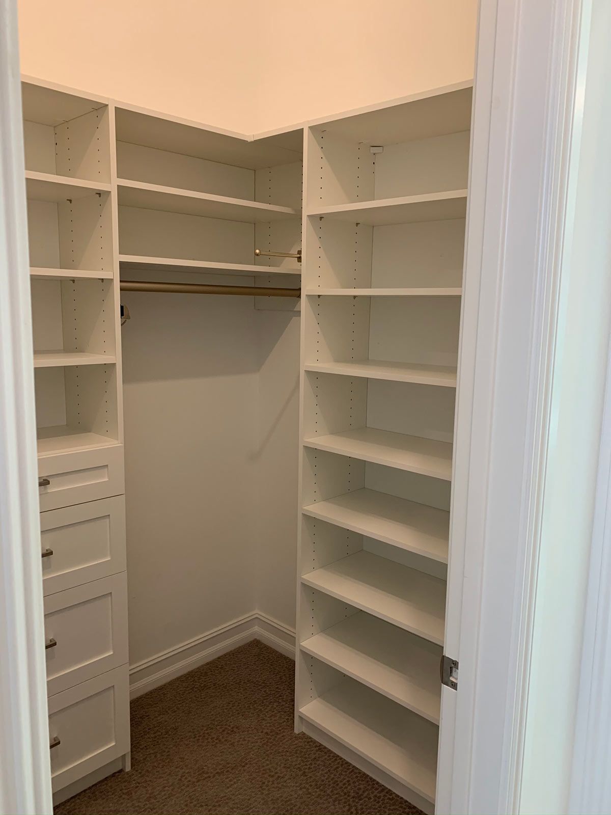 White Custom Closet System with Satin Nickel Hardware