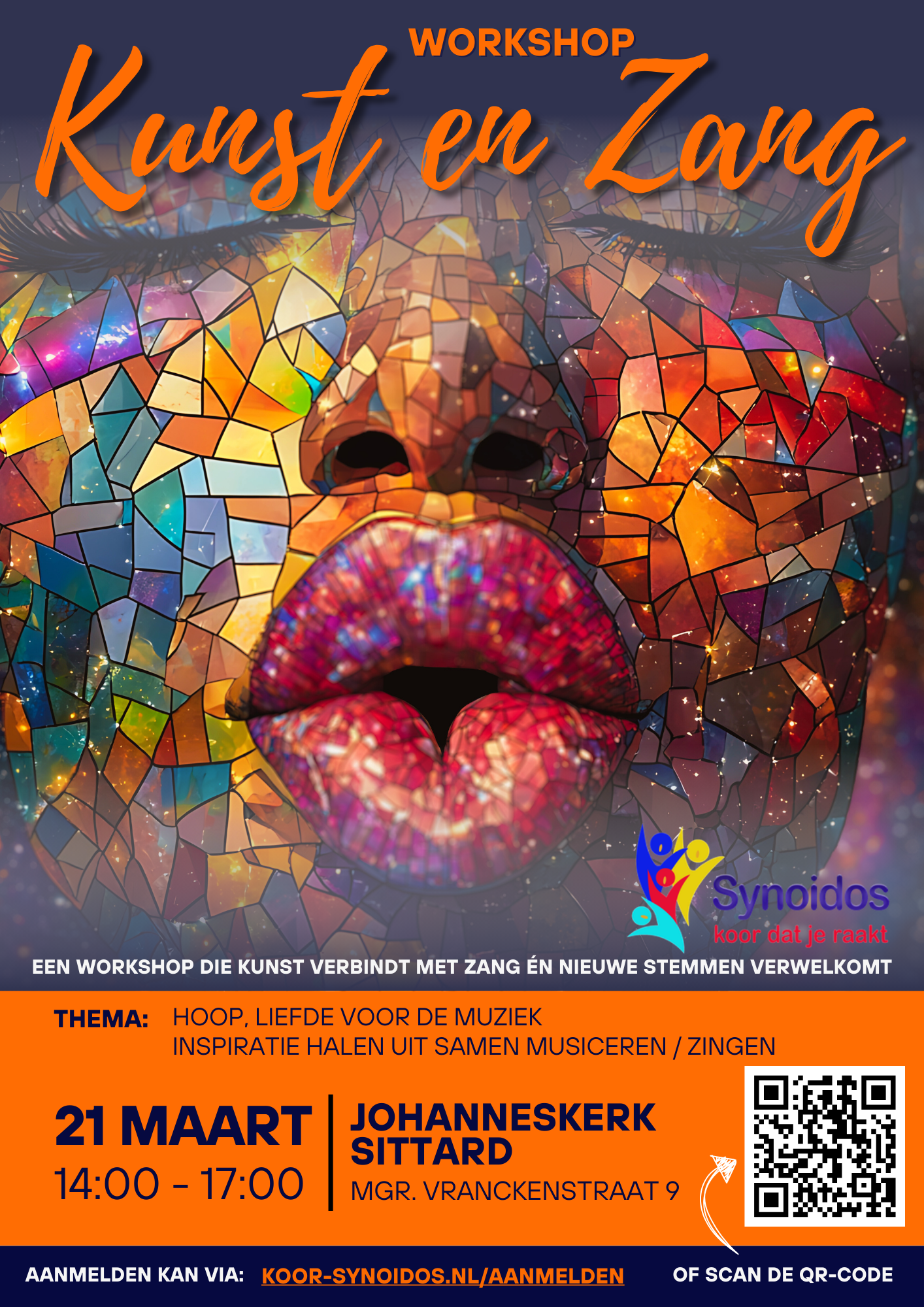 Logo voor Synoidos met kleurrijke figuren die hun handen opsteken en de woorden