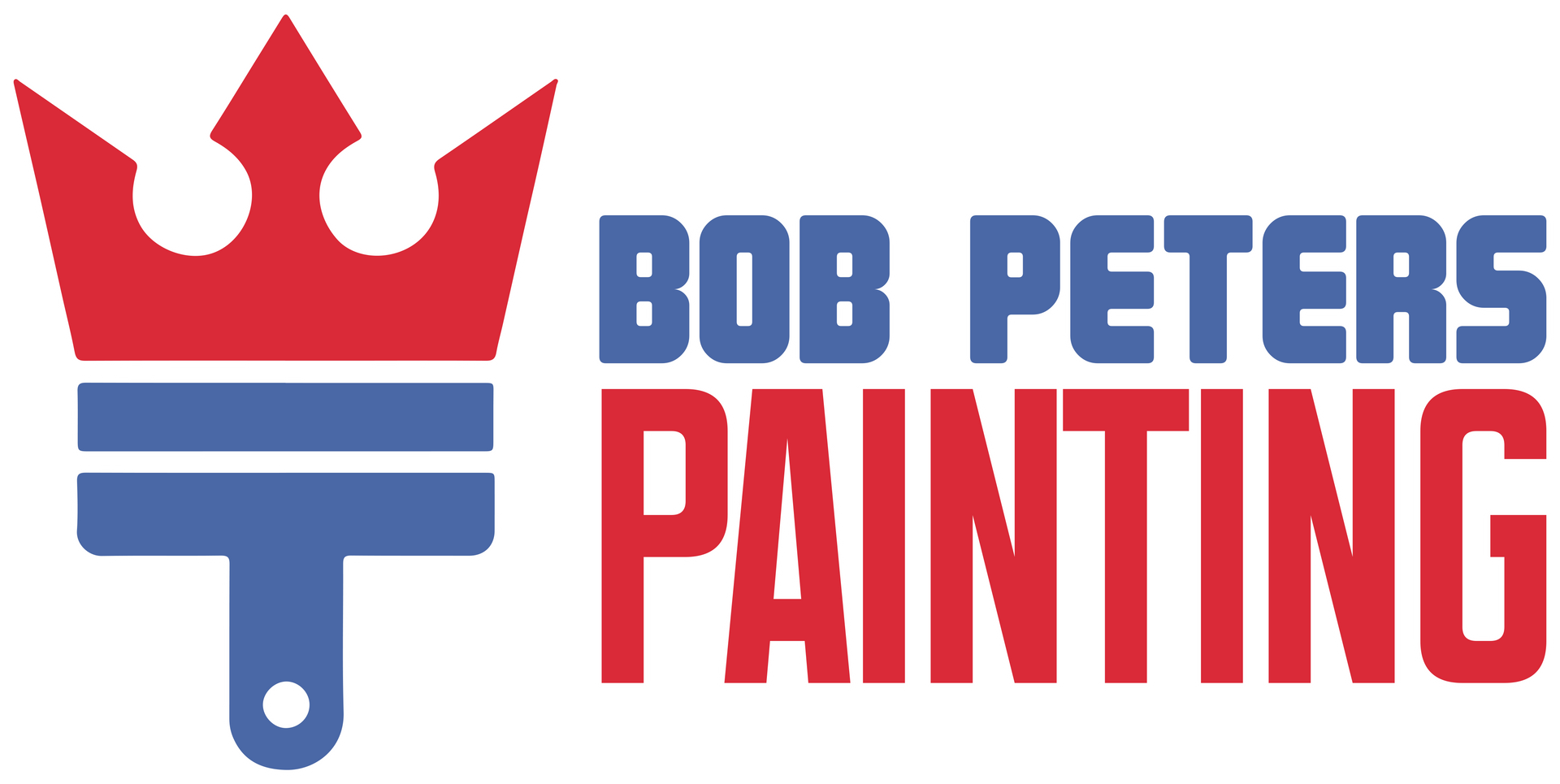 A logo for bob peters painting with a brush and a crown