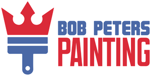 A logo for bob peters painting with a brush and a crown