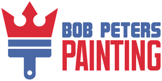 A logo for bob peters painting with a brush and a crown