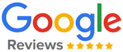 A google review logo with five stars on a white background.