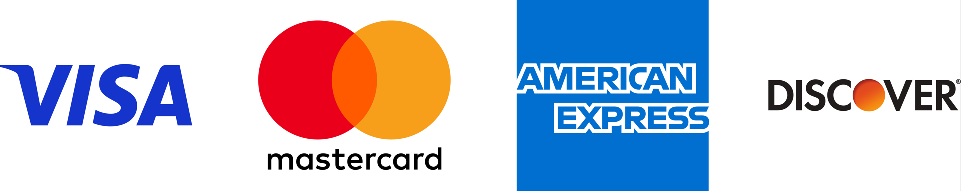 The logos for visa mastercard and american express are shown