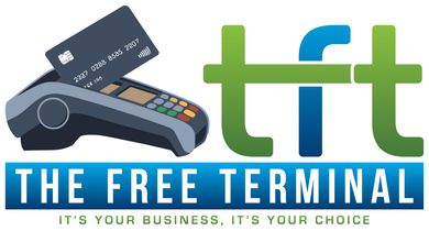 A logo for the free terminal with a credit card and a terminal