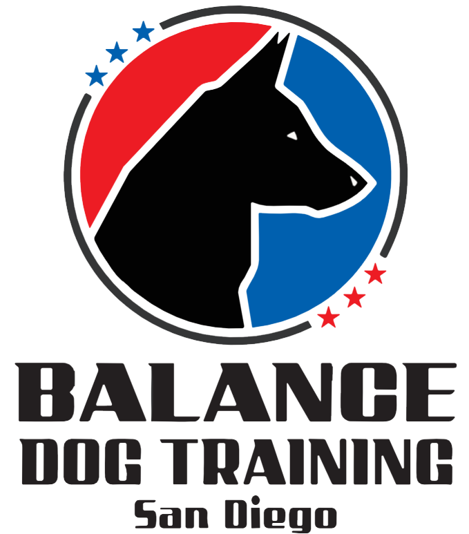 A logo for balance dog training in san diego