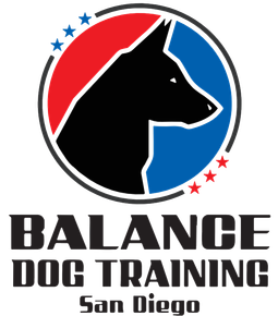 A logo for balance dog training in san diego