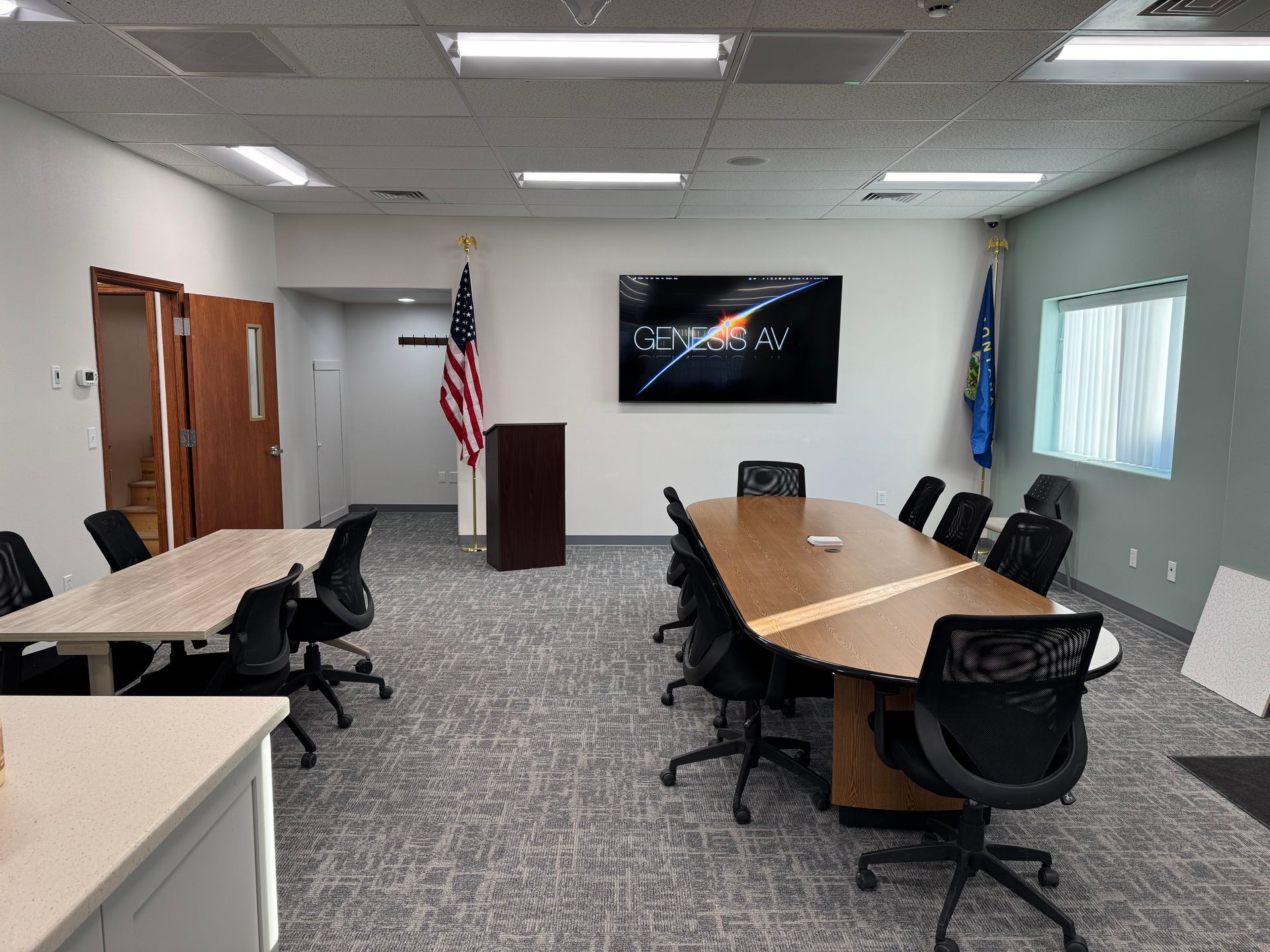 Evergreen Water & Sewer - Shure Intellimix MXA920 microphone, 2 zone voice lift, voice tracking with PTZ Optics Link 4K + Dante, JBL Control 26C in ceiling speakers, Crown CDI 2|300