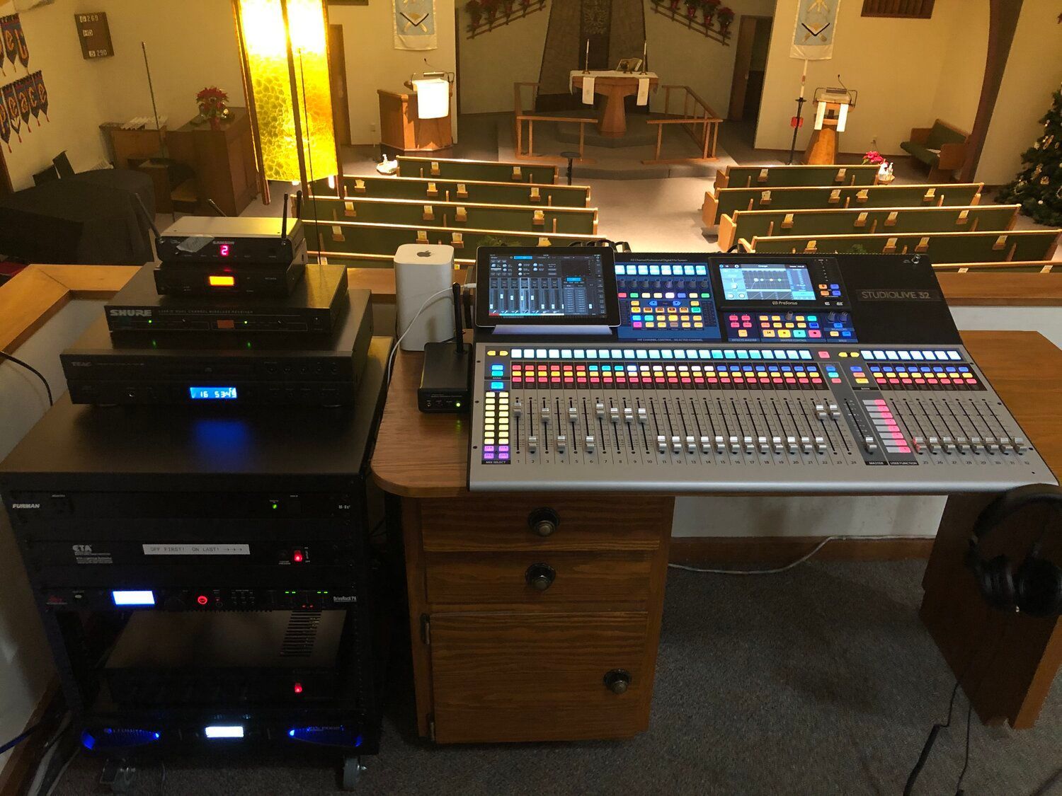 Christ Lutheran Church, Libby, Montana - PreSonus Studio Live 32 console, Shure microphones, PTZ Optics live streaming camera