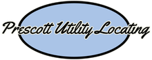 The logo for prescott utility locating is a blue oval.