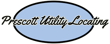The logo for prescott utility locating is a blue oval.