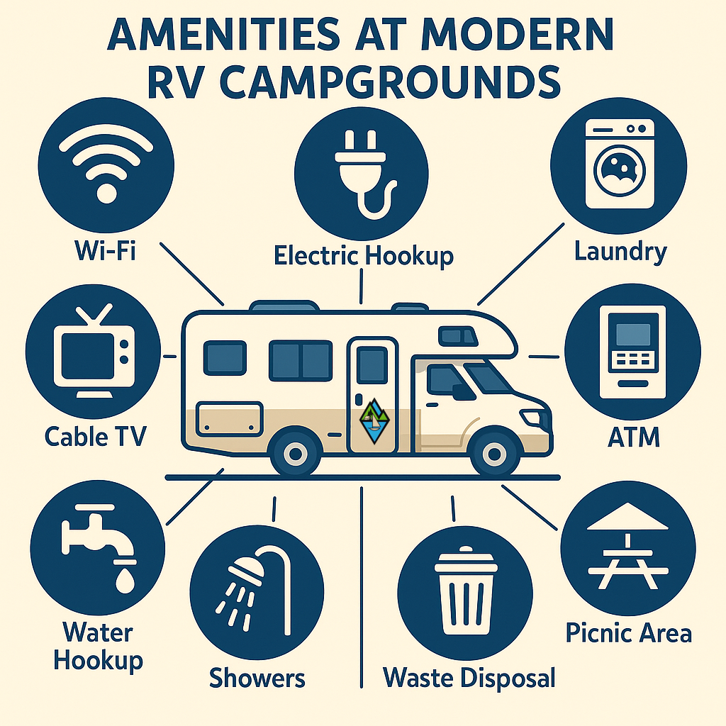 A diagram showing the amenities at modern rv campgrounds