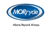 The morryde logo is blue and white and says above , beyond , always.