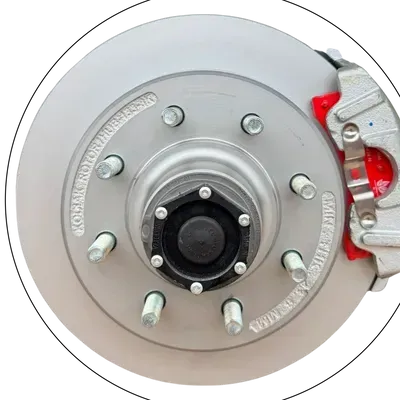 A close up of a brake disc that says made in america