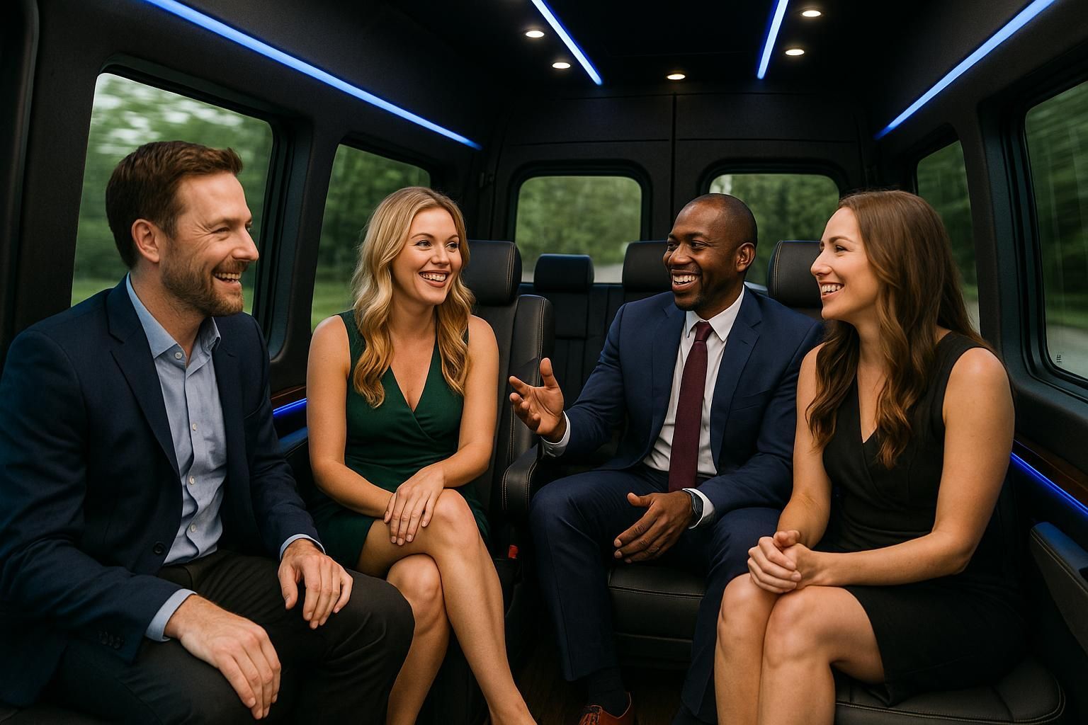 Luxury black car with chauffeur for hourly rental in downtown Portland