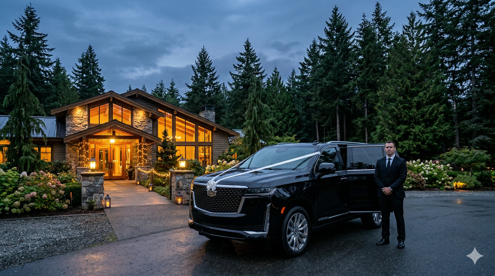 Wedding transportation in Sherwood Oregon black Cadillac Escalade chauffeur service