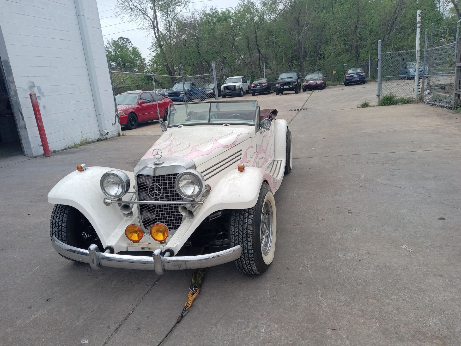 White vintage convertible car