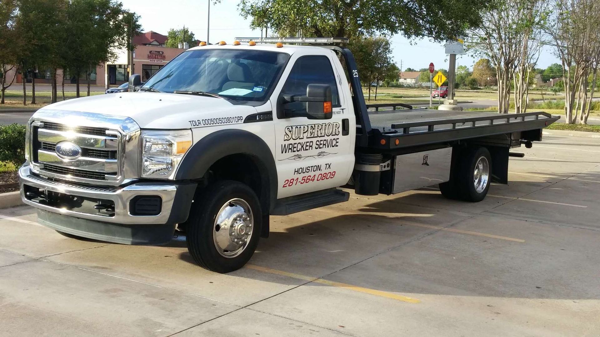 Tow truck parked on the area