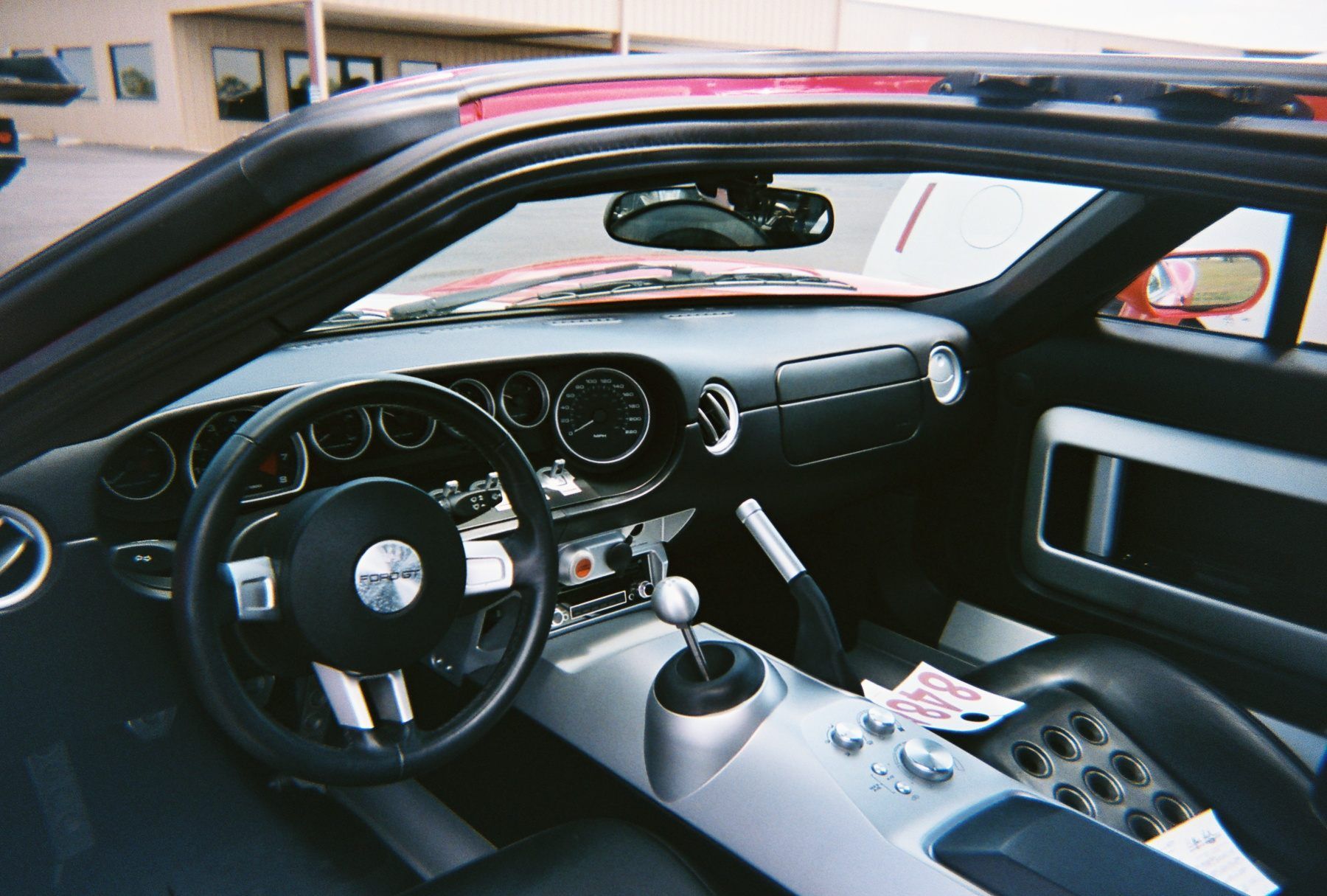 Interior of a black and silver sports car