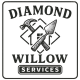 Logo for Diamond Willow Services with a hammer and trowel crossing over a house outline inside a diamond border.