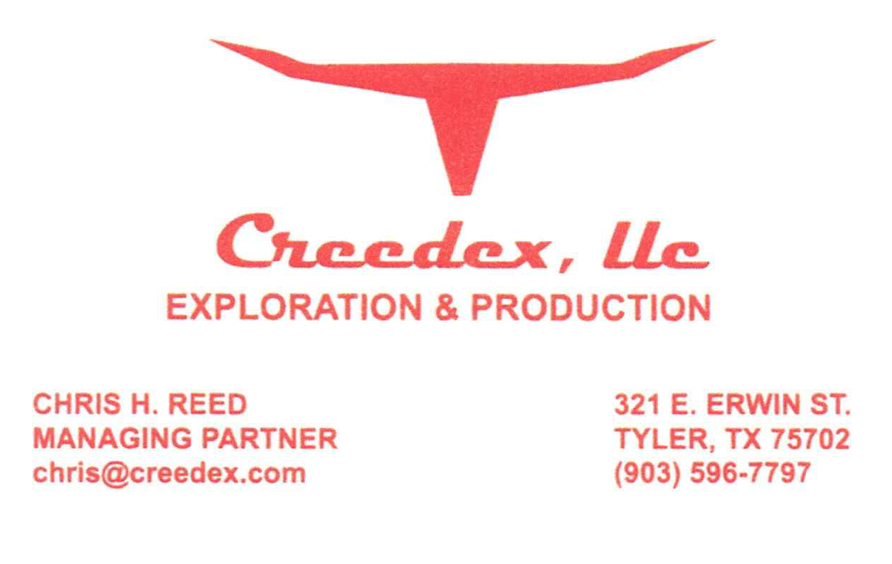 A business card for creedex llc exploration and production