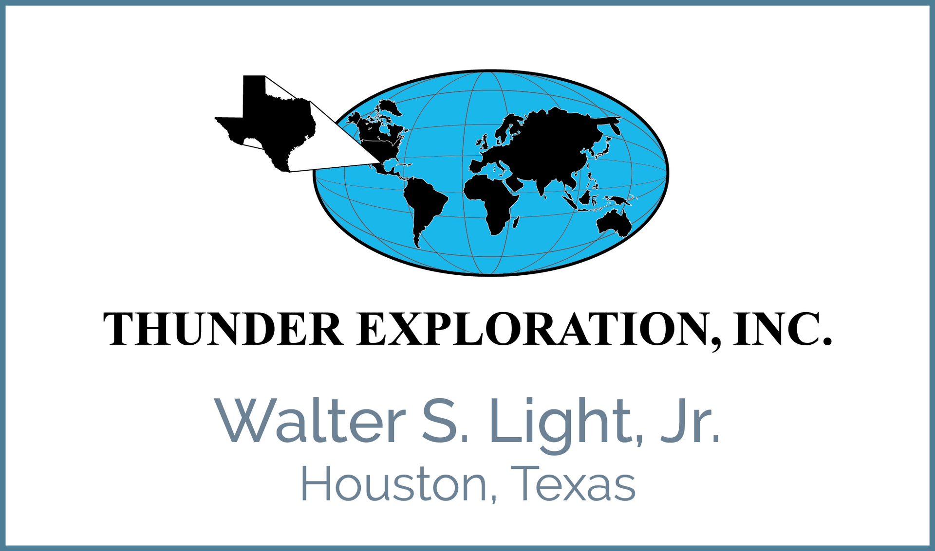 A logo for thunder exploration inc. walter s. light jr. houston texas
