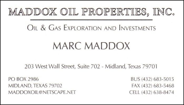 A business card for maddox oil properties inc