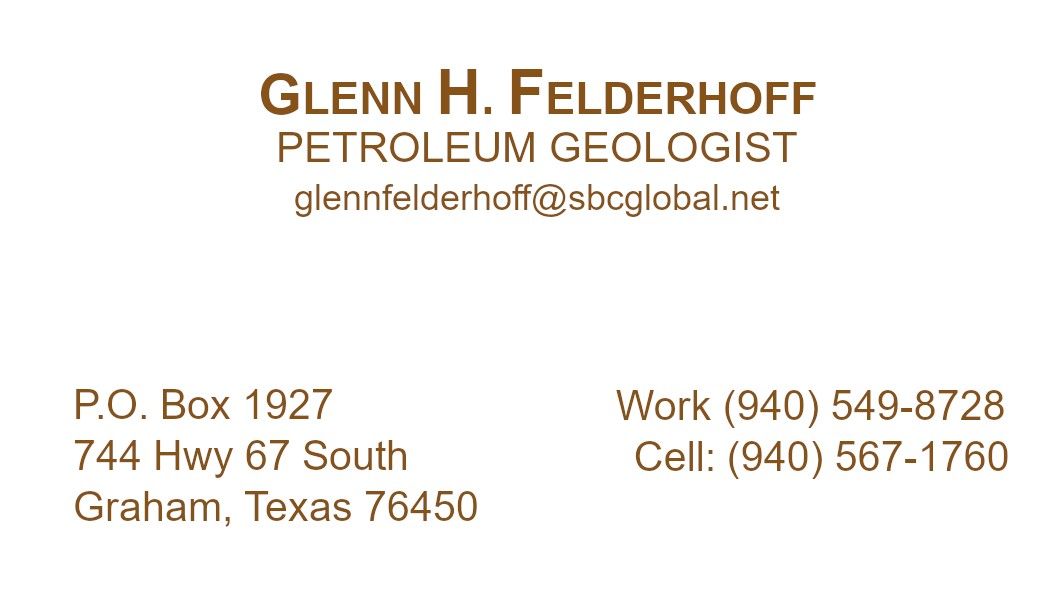 A business card for glenn h. felderhoff petroleum geologist