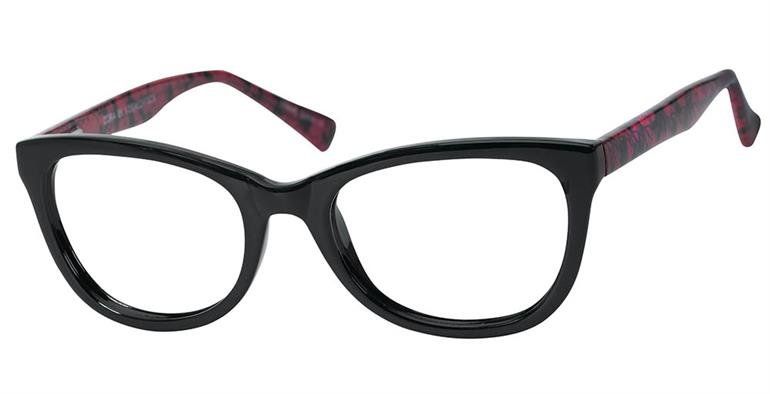 Cora- Black oval lenses with a red and black print on the temples
