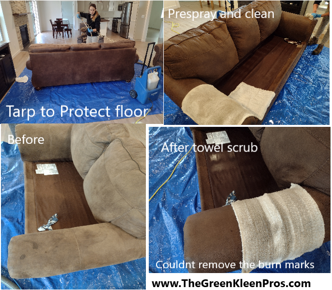 before and after upholstery cleaning on couch
