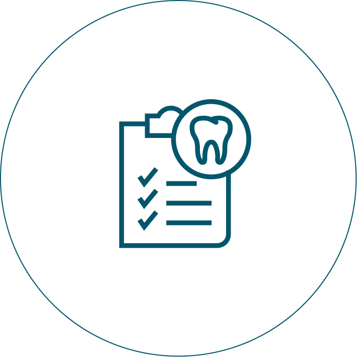 An icon of a clipboard with a tooth in a circle.