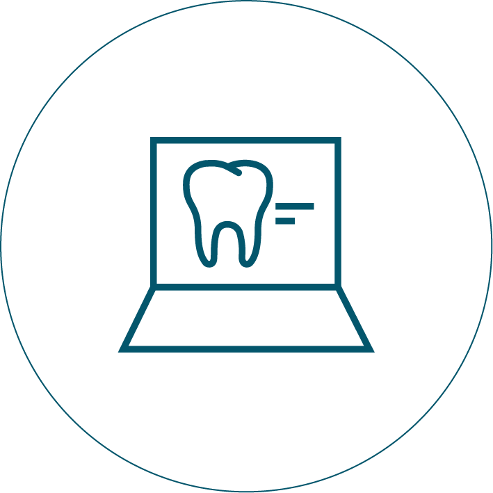 An icon of a tooth on a laptop computer.