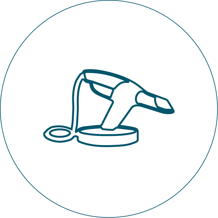 A drawing of a dental scanner in a circle.