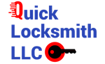 Logo for Quick Locksmith LLC; Blue text with a red